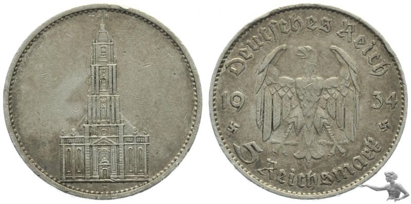3. Reich 5 Mark 1934 F - Silber